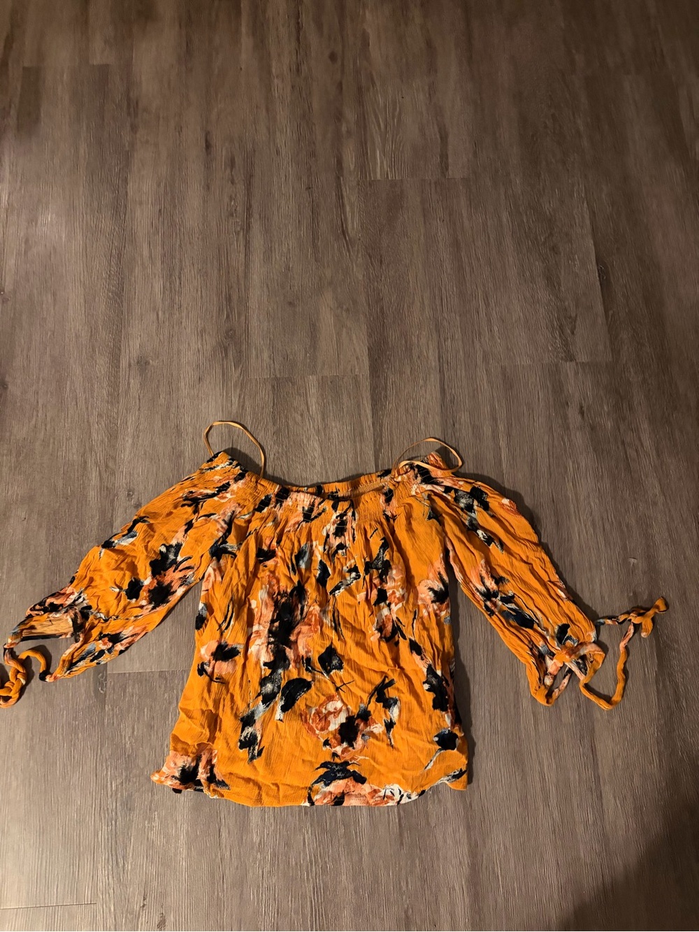 one clothing Orange Floral Off-Shoulder Tie-Sleeve Blouse
